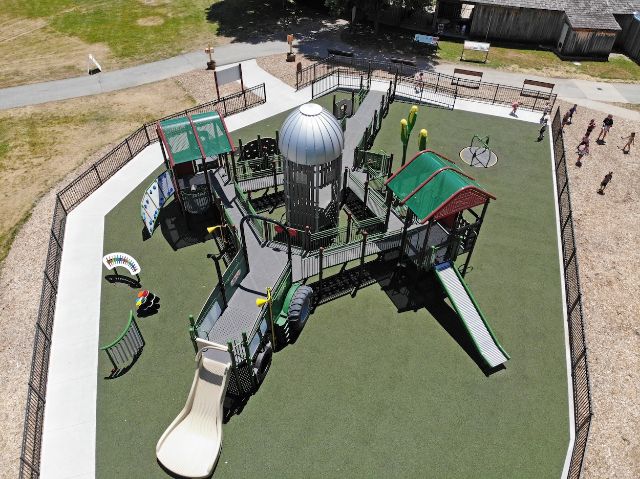 drone shot of playground aparatus