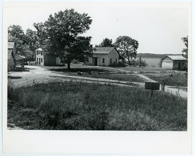 Image of early Prairietown—From the Conner Prairie Museum Archives.